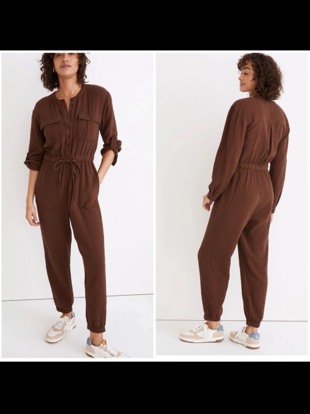 Madewell Lightspun Lightweight Gauze Tapered-Leg Jumpsuit Hot Cocoa Brown Sz 2
